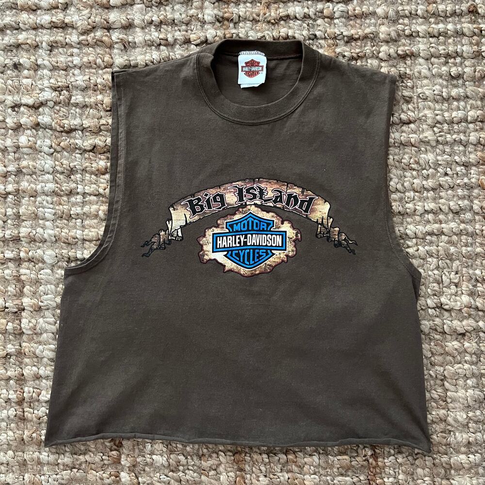 Harley-Davidson Big Island Kona Hawaii Brown Muscle Tank Men's L Made USA